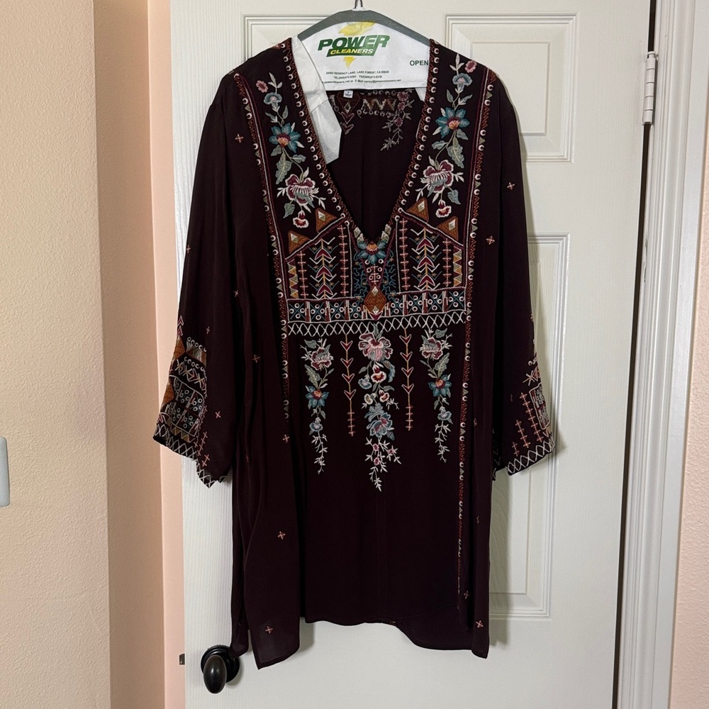 Johnny Was Burgundy Floral Embroidered Tunic